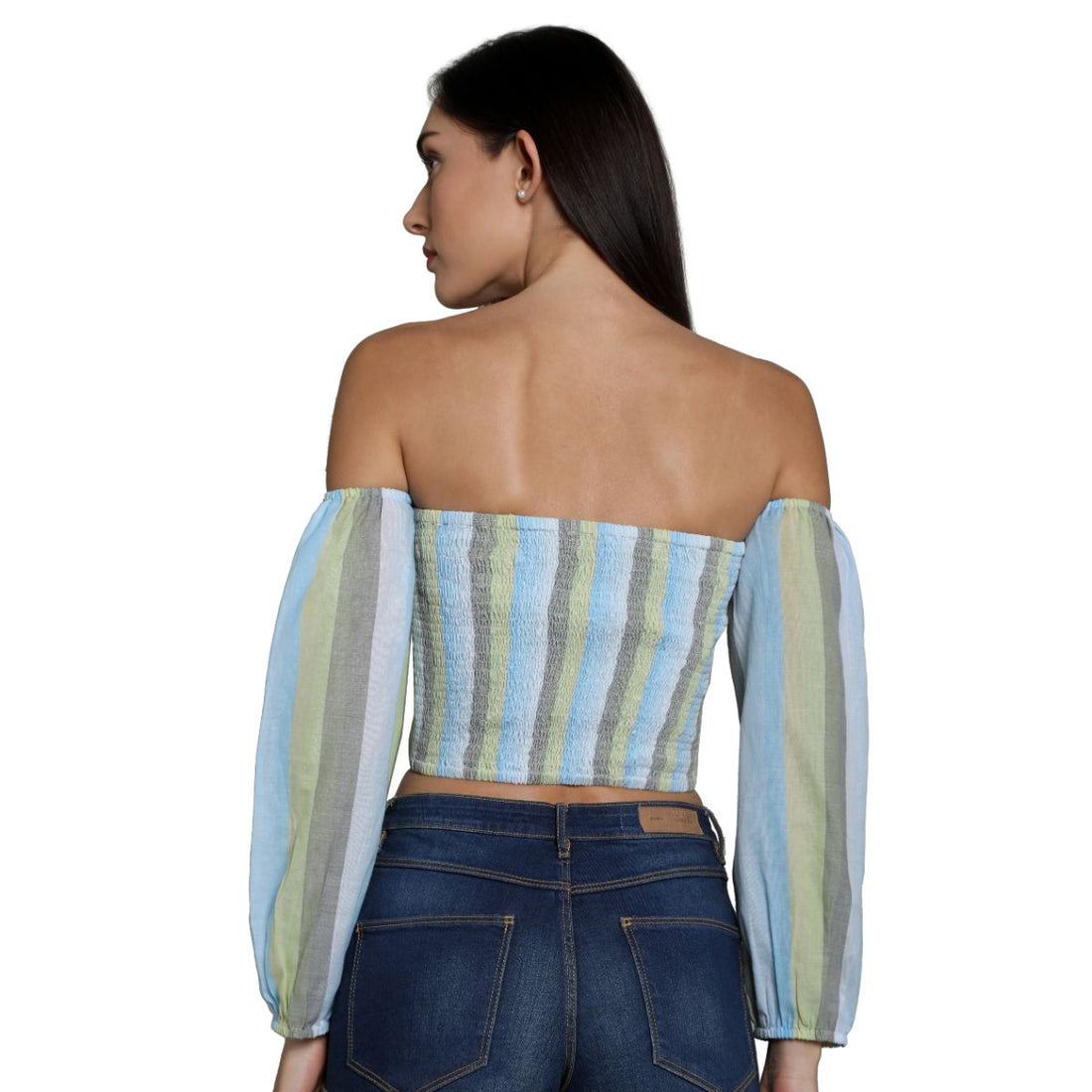 Mantra blue cotton Off shoulder crop top