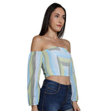 Mantra blue cotton Off shoulder crop top
