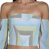 Mantra blue cotton Off shoulder crop top