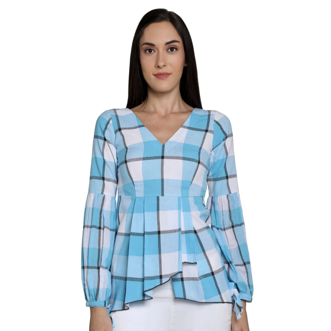 Mantra blue cotton Balloon sleeve top