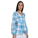 Mantra blue cotton Balloon sleeve top