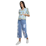 Mantra Blue  cotton Sailor collar top