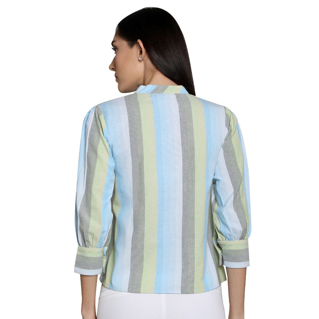Mantra blue  cotton Bow neck top