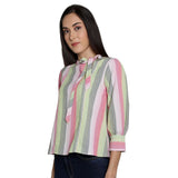 Mantra Pink cotton Bow neck top