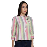 Mantra Pink cotton Bow neck top