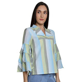 Mantra Blue Cotton Tier sleeve top