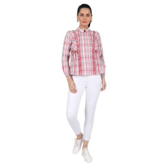 Mantra Pink cotton  Checks Ruffle top