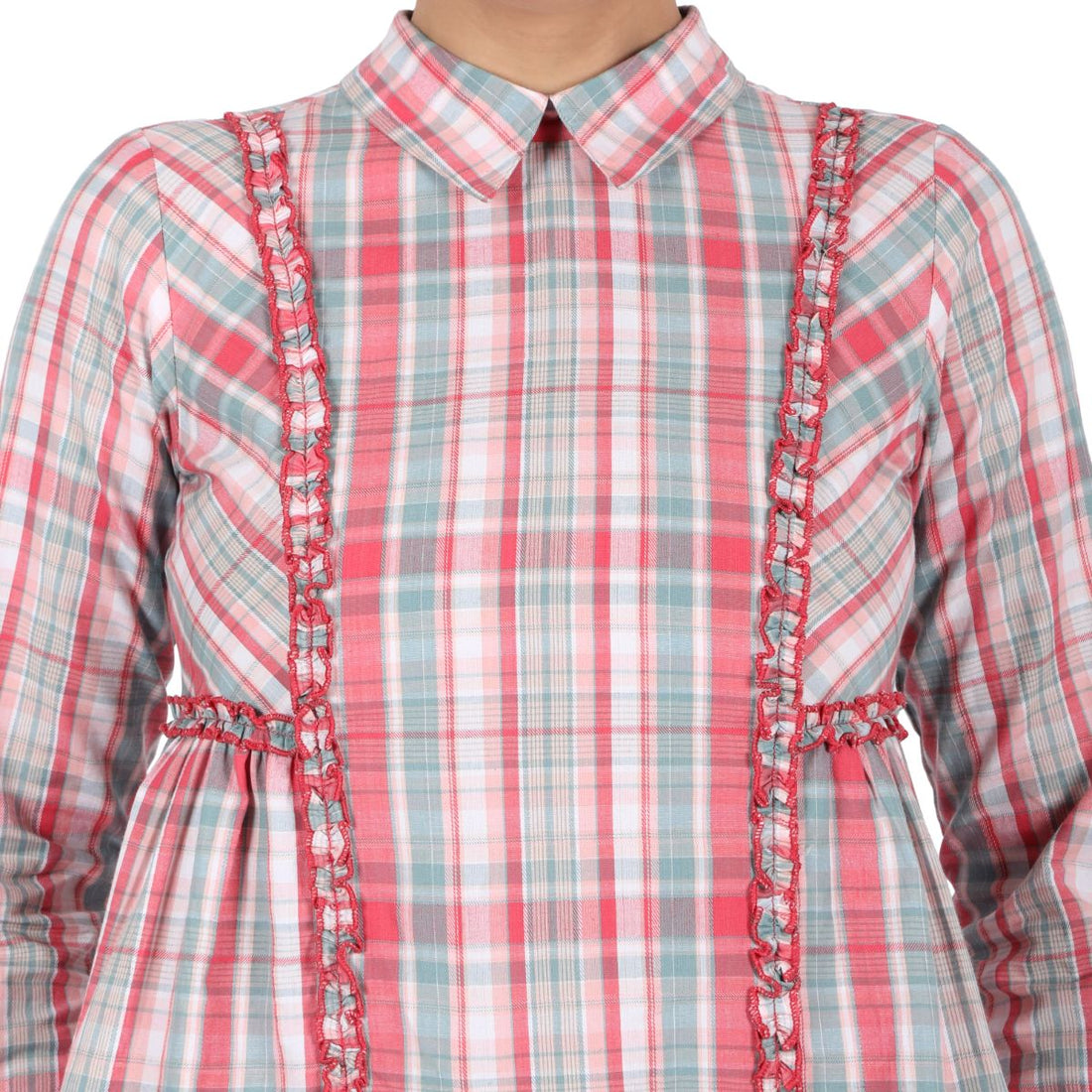Mantra Pink cotton  Checks Ruffle top