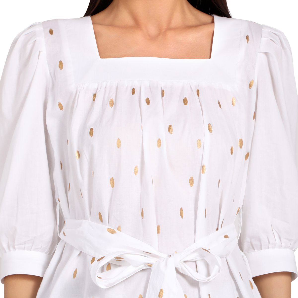 Mantra White printed Puff sleeve top