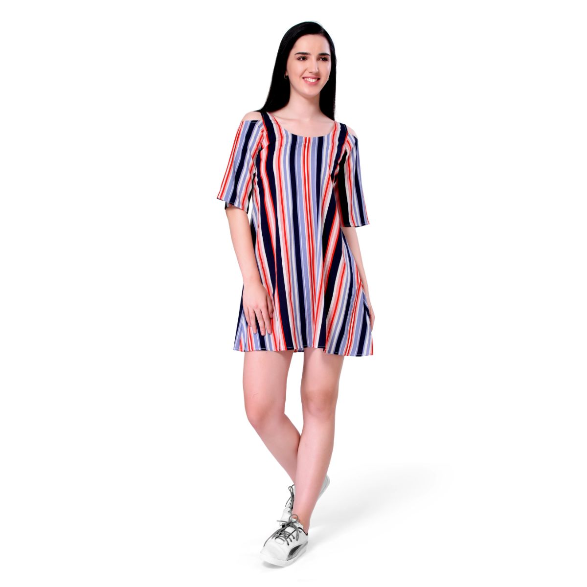 Mantra blue cold shoulder A -line dress