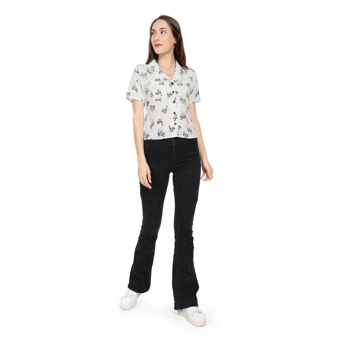 Mantra White Double collar crop shirt