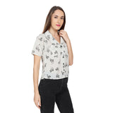 Mantra White Double collar crop shirt
