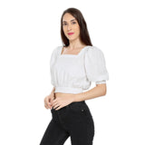 Mantra White Puff sleeve hakoba crop top