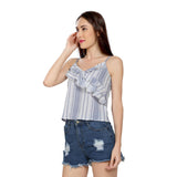 Mantra blue  Stripe ruffle spaghetti top