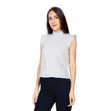 Mantra White High collar sleeveless top