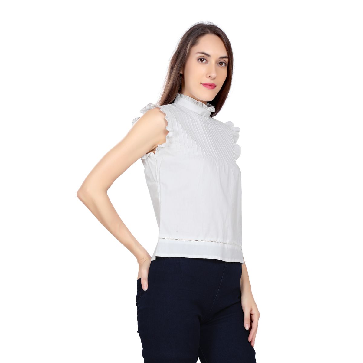 Mantra White High collar sleeveless top