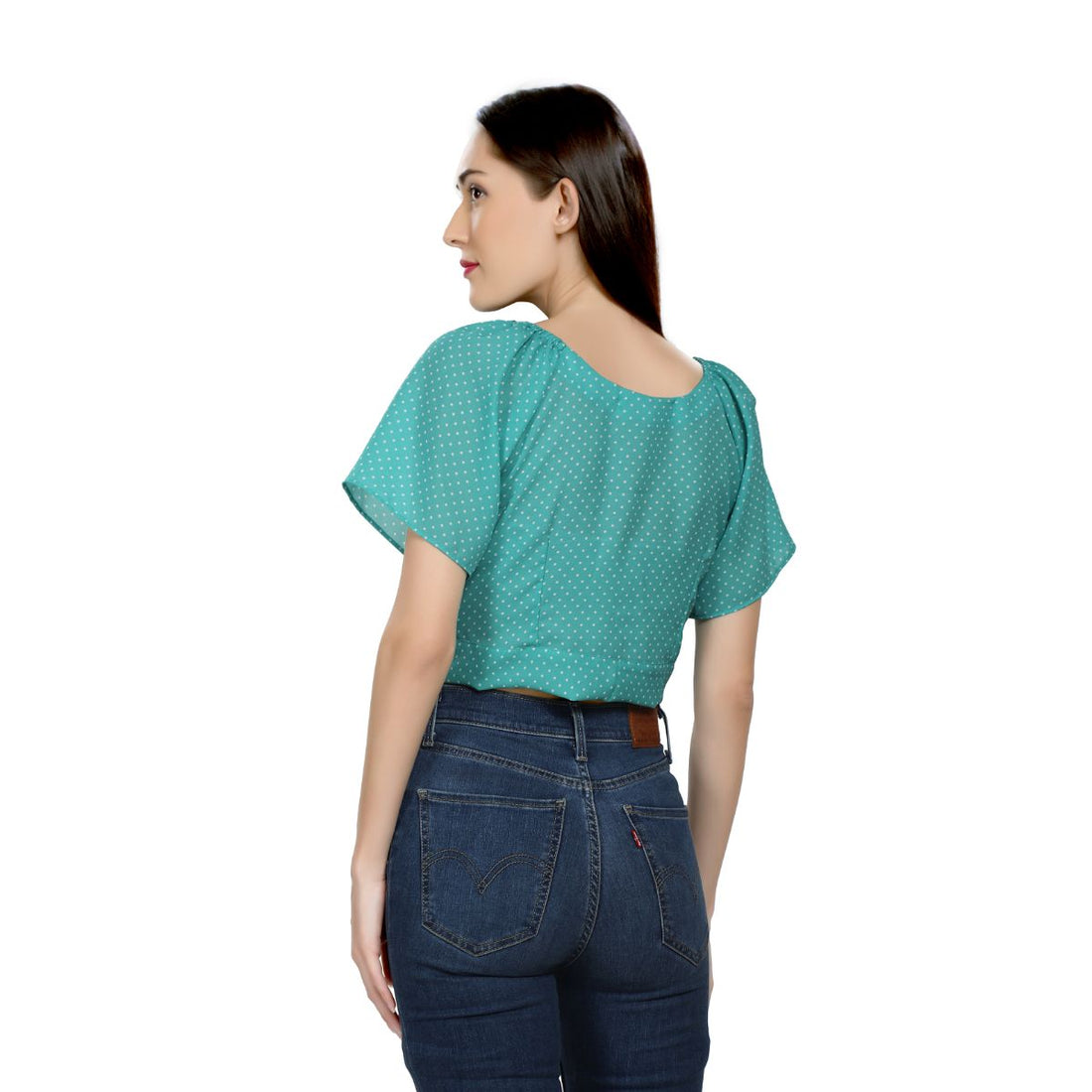 Mantra green crepe printed Tie-up crop top