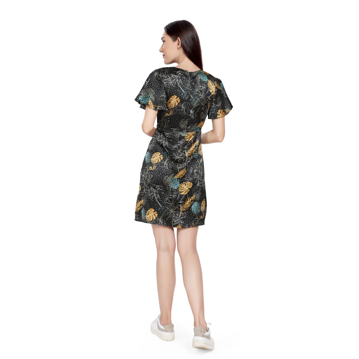 Mantra Black printed Basic a-line dress