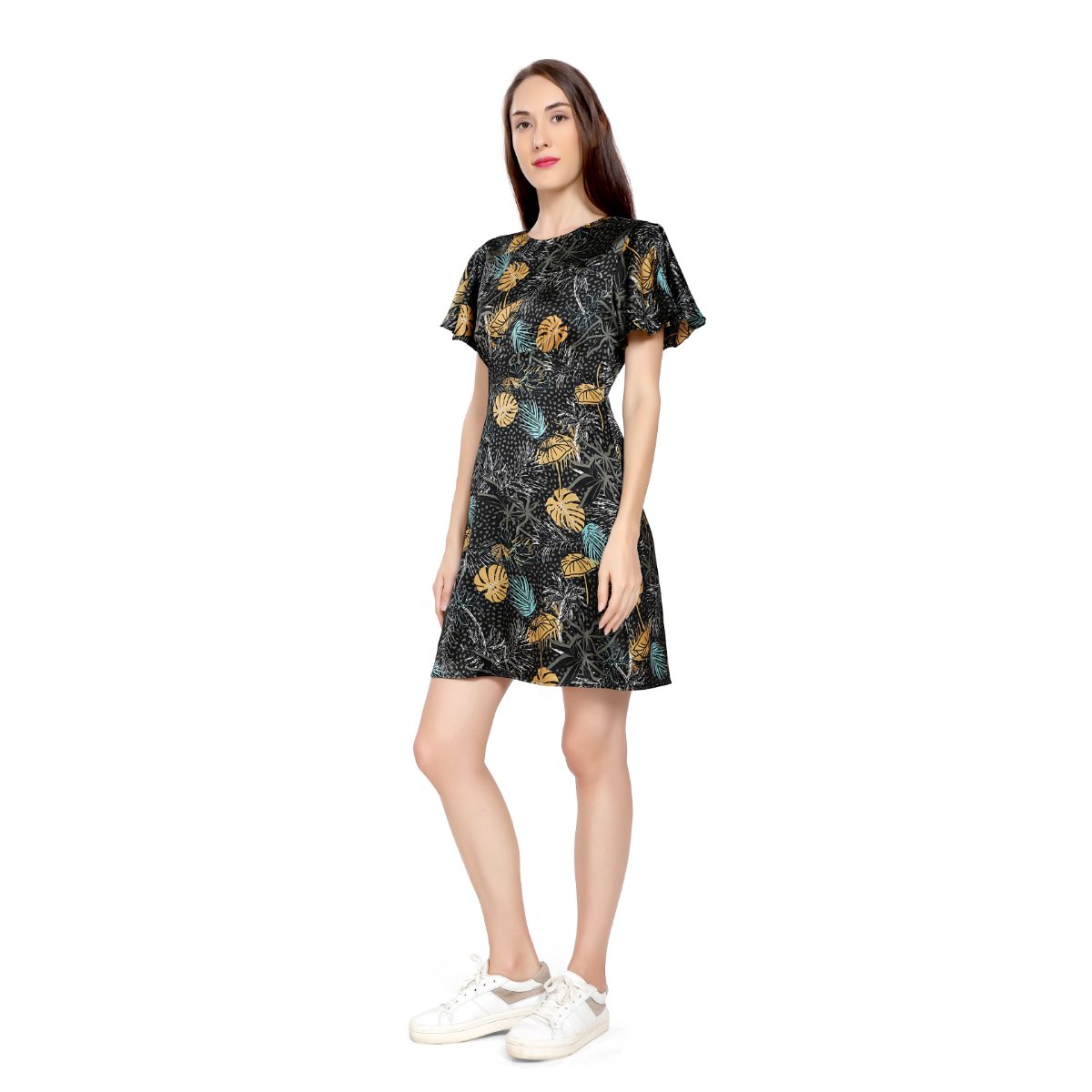 Mantra Black printed Basic a-line dress