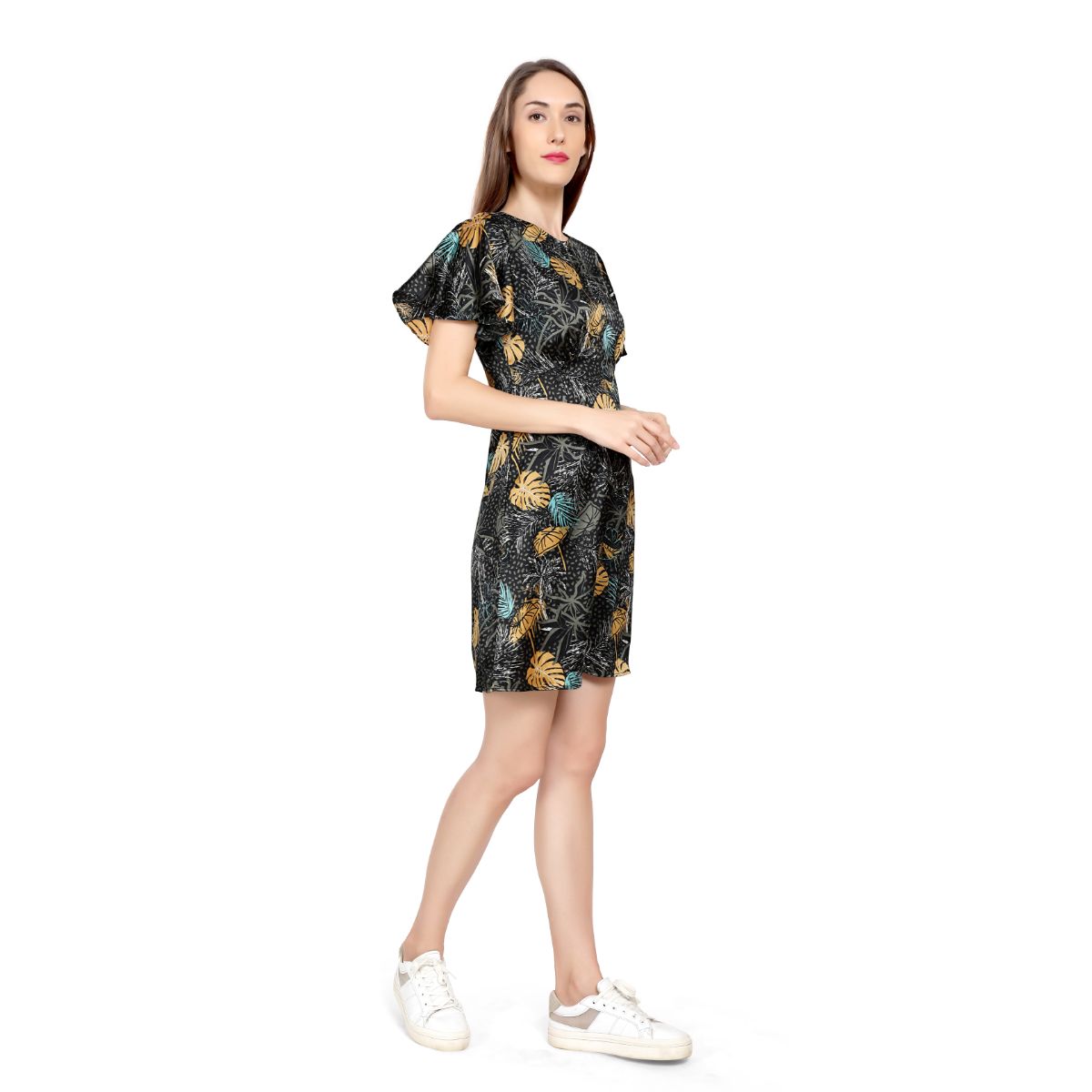 Mantra Black printed Basic a-line dress