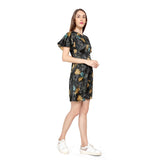 Mantra Black printed Basic a-line dress
