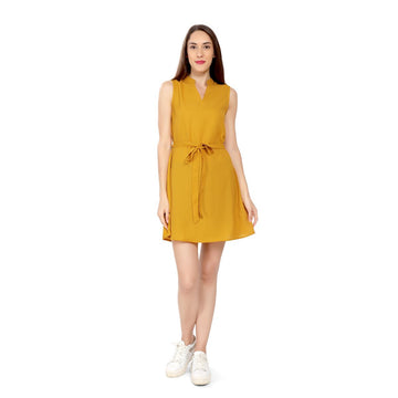 Mantra Mustard moss crepe Classic a-line dress