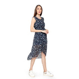 Mantra Navy blue Ruffle overlap dress