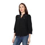 Mantra Black embroidered gtaher top