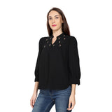 Mantra Black embroidered gtaher top