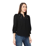 Mantra Black embroidered gtaher top
