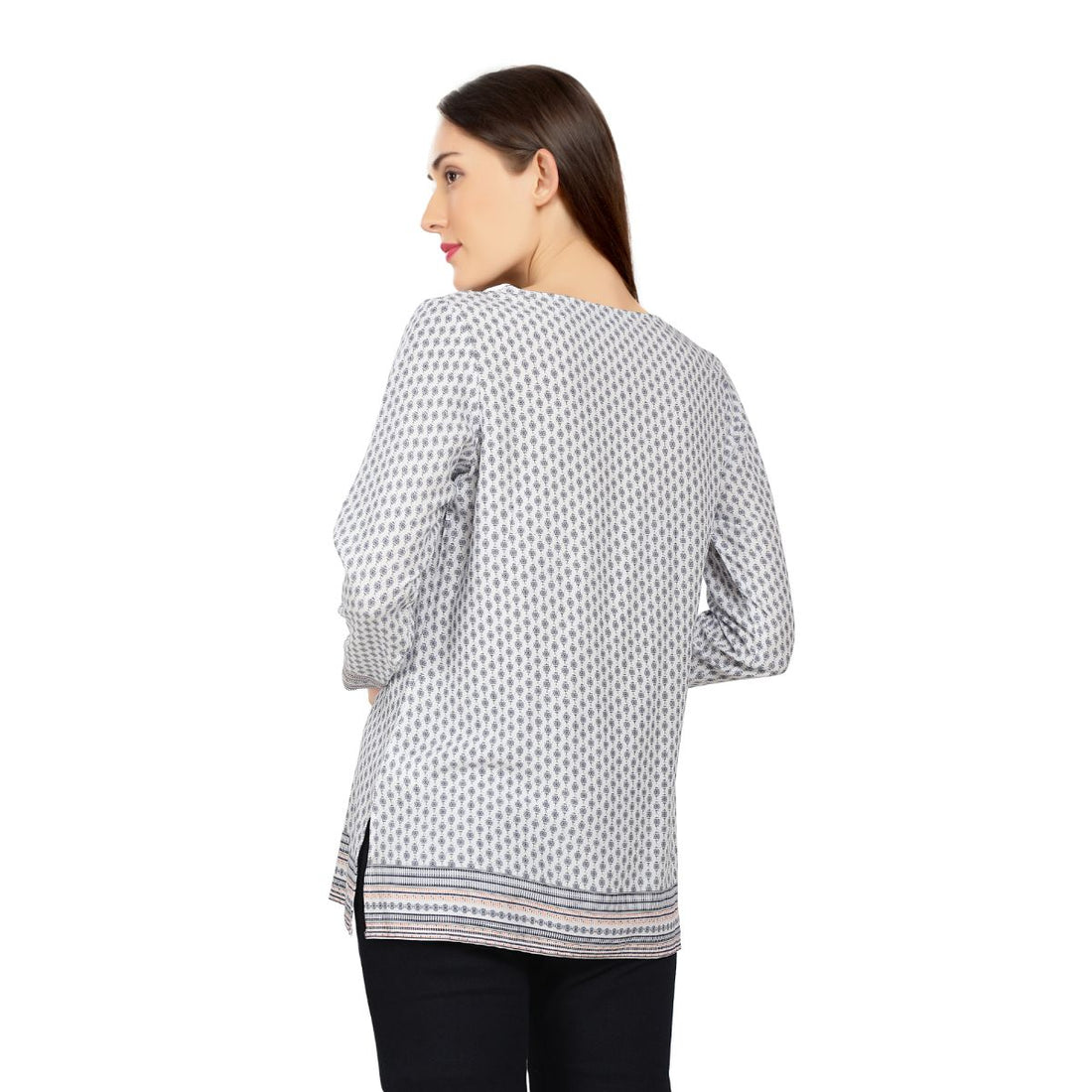 Ziniia White Printed Yoke Top
