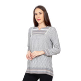 Ziniia White Printed Yoke Top