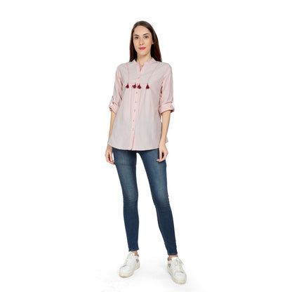 Mantra poly cotton pink Mandarin collar Shirt