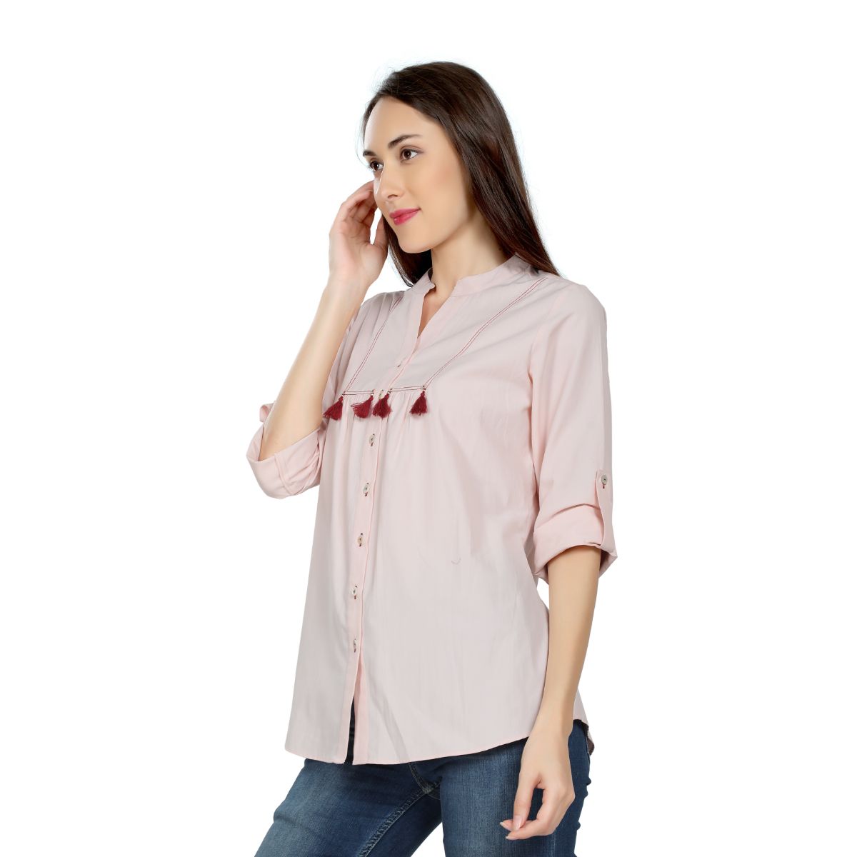 Mantra poly cotton pink Mandarin collar Shirt