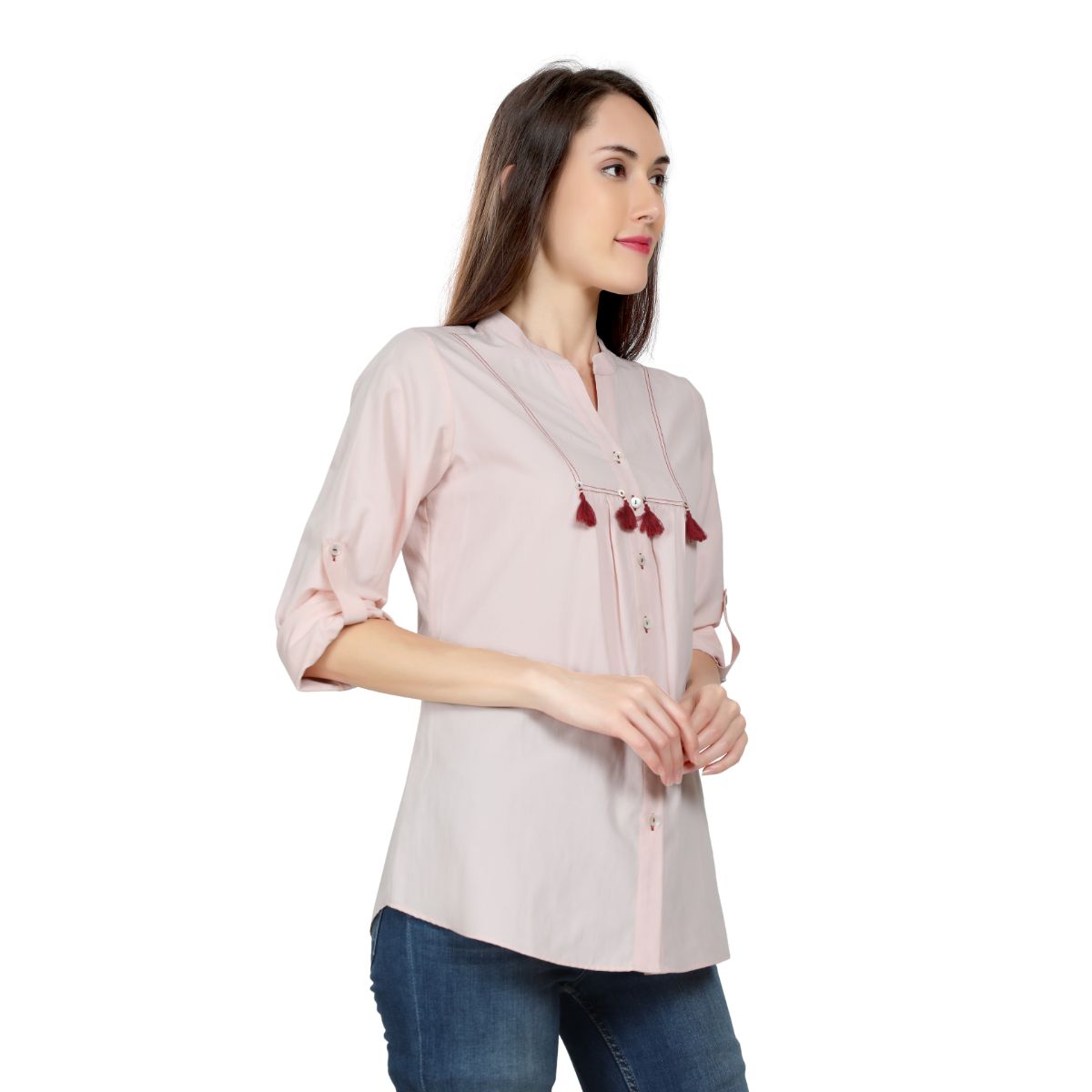 Mantra poly cotton pink Mandarin collar Shirt