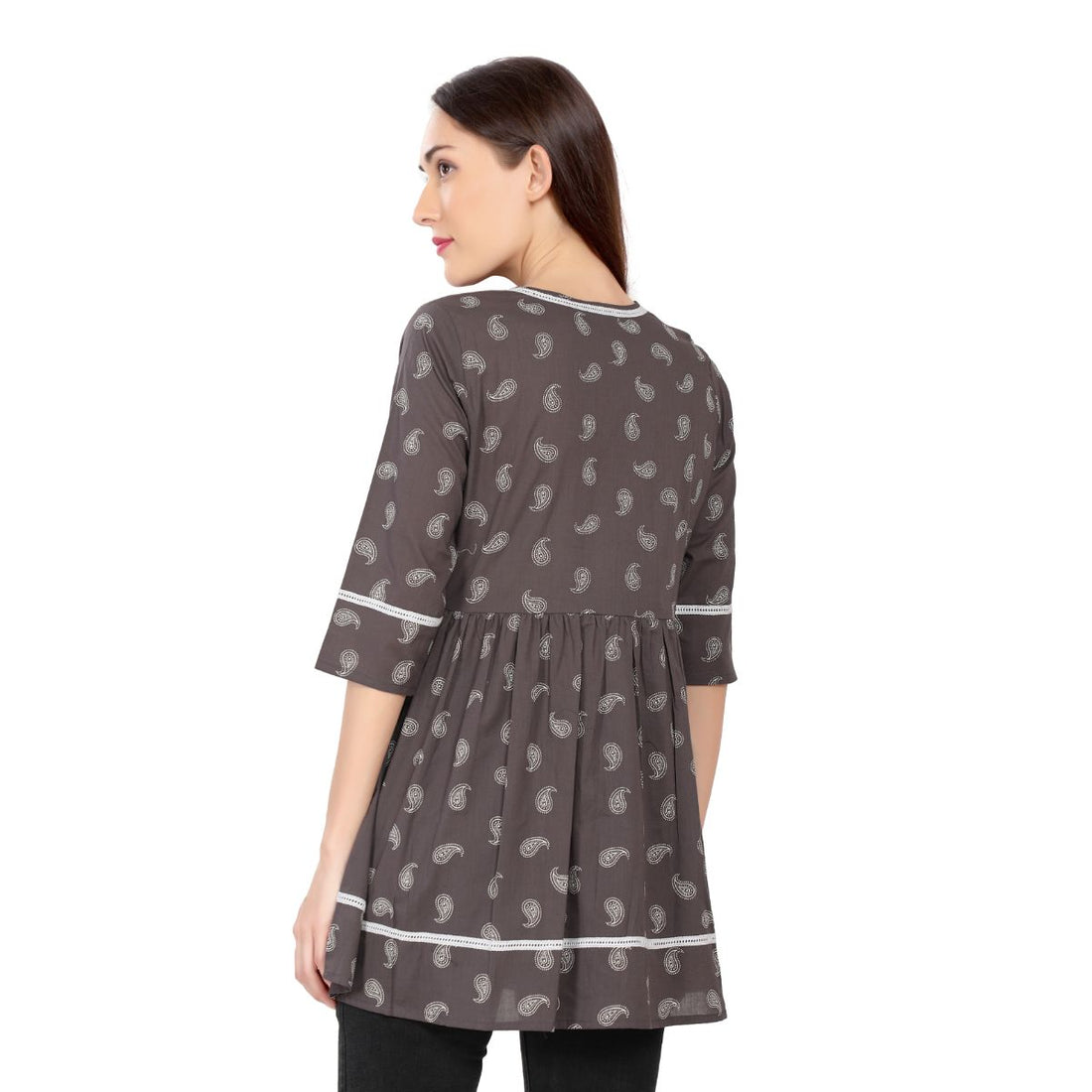 Mantra grey cotton printed angrakha top