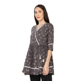 Mantra grey cotton printed angrakha top