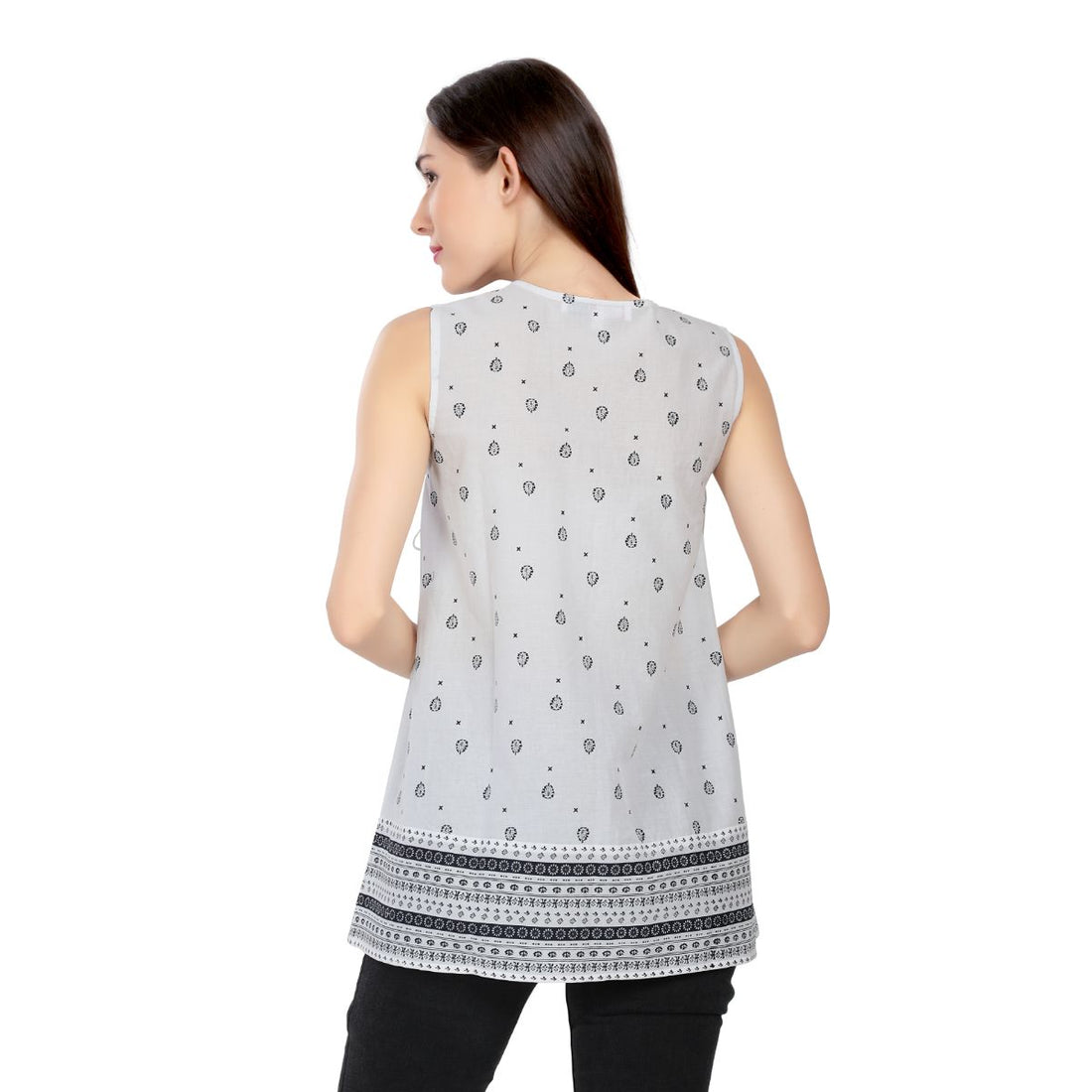 Mantra White printed overlap Top