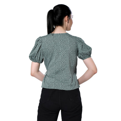 Mantra green crepe printed overlap top