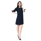 Mantra navy blue solid straight fit dress