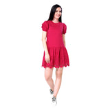 Mantra pink schiffli embroidered hem solid shirt dress