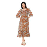 Mantra Brown smocking maxi dress