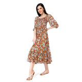 Mantra Brown smocking maxi dress