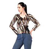 Mantra black printed  wrap belted top