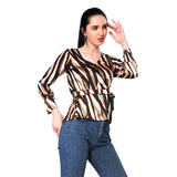 Mantra black printed  wrap belted top