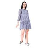 Mantra blue printed tier gathered  dress