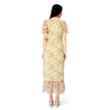 Mantra yellow floral printed trumpet dress