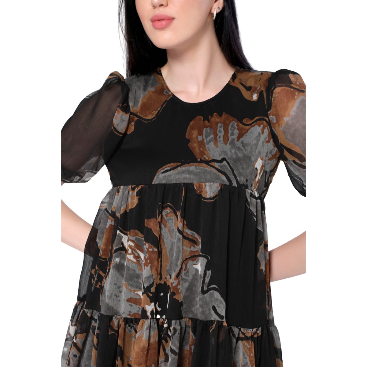 Mantra black printed tier dress