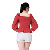 Mantra red printed smocking top
