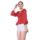 Mantra red printed smocking top